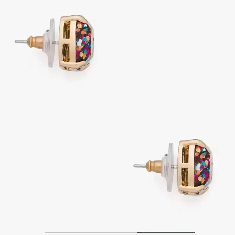 Kate Spade Glitter Square Stud Earrings Gold Tone NWT - Picture 4 of 7